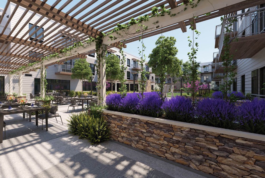 An outdoor area at the new Watermark at Napa Valley senior living community on Solano Avenue.